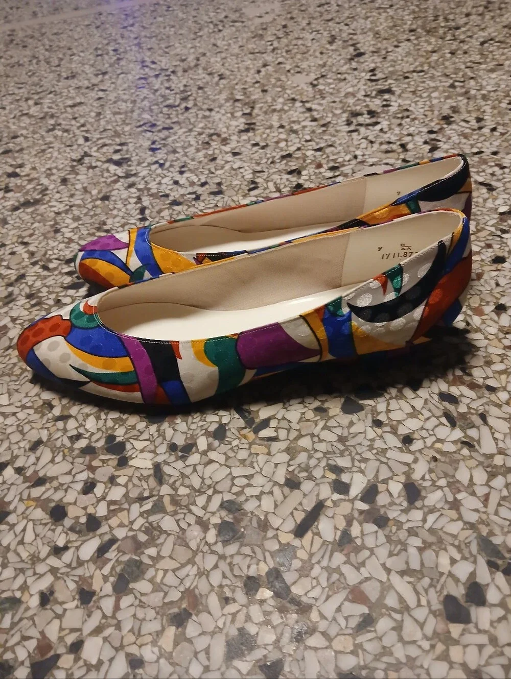 Vintage 80's Life Stride Geometric Abstract Kitten Wedge Heels Size 8.5
